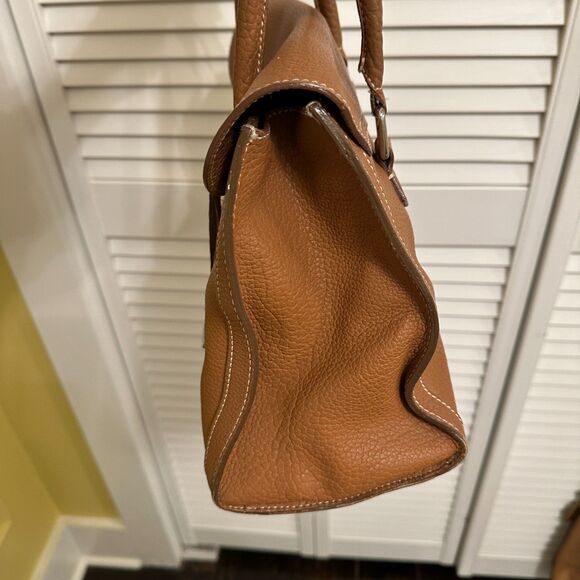 Vintage Dooney & Bourke Flap Lock Pebble Leather Satchel Chestnut Brown - Picture 5 of 9